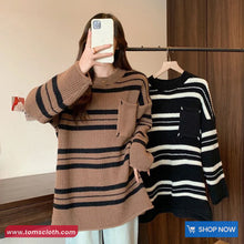 Loose Pocket Striped Knitted Retro Sweater