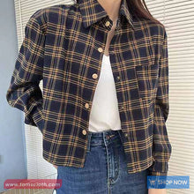 Long Sleeve Retro Plaid Color Cropped Blouse Shirts