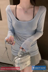 Long Sleeve U-Neck Sexy Shirt