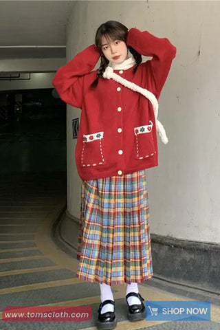 High Waist Colorful Plaid Pleated Skirts