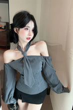 Long Sleeve Sexy Halter Off Shoulder Striped Blouse Shirts
