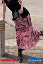 High Waist Cute Pattern Mid Length Pink Skirts