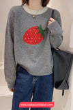 Long Sleeve Strawberry Printed Cute O-Neck Sweater