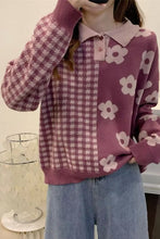 Long Sleeve Plaid With Daisy Pattern Collar Sweatshirt