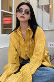Long Sleeve Yellow Retro Striped Blouse Shirt