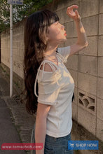 Short Sleeve Rope Ties Slash Neck Casual Slim Shirts