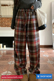 High Waist Elastic Retro Plaid Colors Loose Pants
