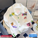 Long Sleeve Retro Graffiti Pattern White Denim Jacket