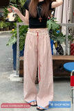 Casual Striped Pattern With Lace Patchwork Pants