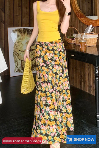 Loose A-Line Floral Pattern Summer Boho Long Skirts