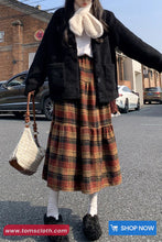 Vintage Pleated Woolen Plaid A-Line Skirts