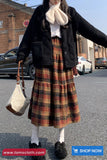Vintage Pleated Woolen Plaid A-Line Skirts