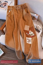 Casual Cute Cartoon Bear Embroidery Corduroy Pants
