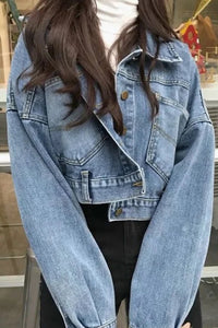 Long Sleeve Cropped Style Blue Denim Jacket