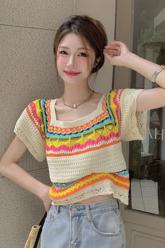U-Neck Colorful Knitted Casual Shirts