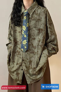 Long Sleeve Flowers Printed Retro Blouse Shirt