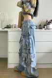 Wide Leg Multi Pockets Cargo Jeans Pants