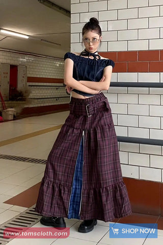 High Waist Vintage A-Line Zipper Plaid Skirts