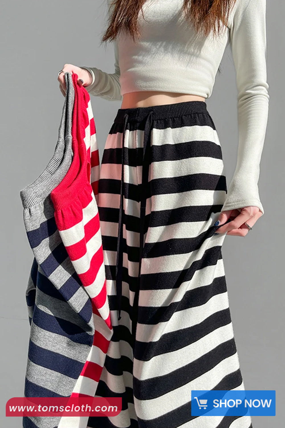 Loose Knitted Winter Striped Pants