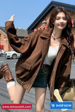 Long Sleeve Corduroy Turn Down Collar Zipper Jacket
