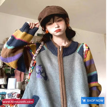 Long Sleeve Retro Striped Zipper Cardigan Sweater