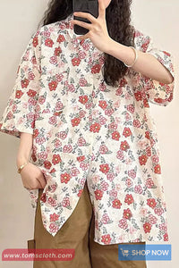 Short Sleeve Cute Floral Pattern Blouse Shirt