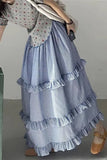 High Waist Vintage Ruffles Plaid Elegant Long Skirts