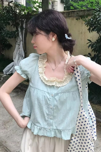 Puff Sleeve Sweet Ruffles Cropped Shirts