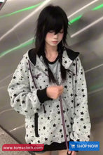 Vintage Stars Pattern Zipper Casual Hoodie