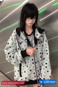 Vintage Stars Pattern Zipper Casual Hoodie