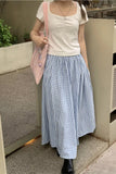 A-Line Blue Plaid Retro Long Skirts