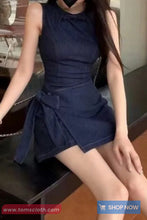 Sleeveless Bow Bandage Denim Dress