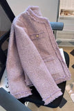 Long Sleeve Purple Cropped Elegant Tweed Jacket