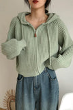 Long Sleeve Zip Up Hooded Knitted Sweater