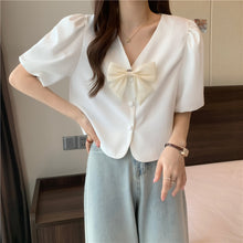 Cute Bow V-Neck Office Shirt