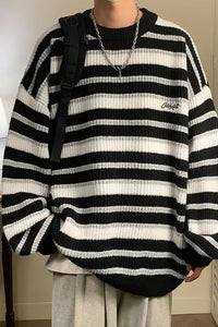 Long Sleeve Vintage Round Neck Striped Sweater