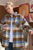 Long Sleeve Plaid Colors Men Blouse Shirt