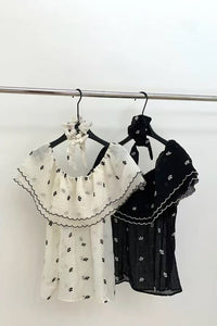 Elegant Off Shoulder Floral Pattern Ruffles Blouse Shirt