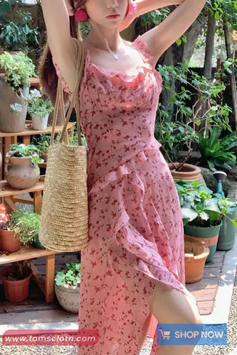 Sweet Floral Pattern Ruffles A-Line Dress