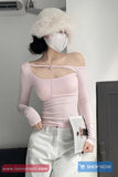 Long Sleeve Skew Collar Sexy Cropped Slim Shirt