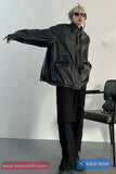 Long Sleeve Front Pockets Streetwear Leather Jacket