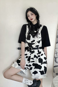 Loose Cow Pattern Short Jumpsuit