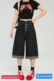 High Waist Calf Length Retro Black Jeans Pants