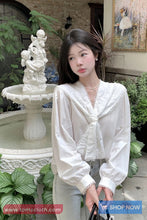 Long Sleeve Sailor Collar Lace Blouse Shirt