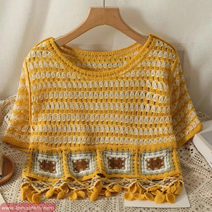 Short Sleeve Knitted Crochet Style Shirt