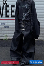 Loose Hip Hop Style Wide Leg Black Jeans Pants