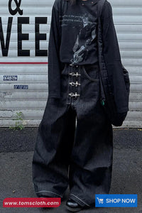 Loose Hip Hop Style Wide Leg Black Jeans Pants