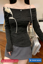 Long Sleeve 3D Flower Slash Neck Casual Shirts