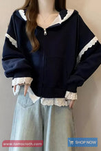 Vintage Loose Lace Patchwork Hooded Sweatshirt