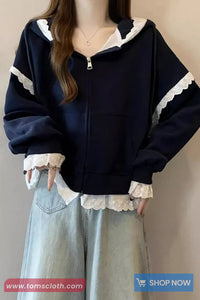 Vintage Loose Lace Patchwork Hooded Sweatshirt